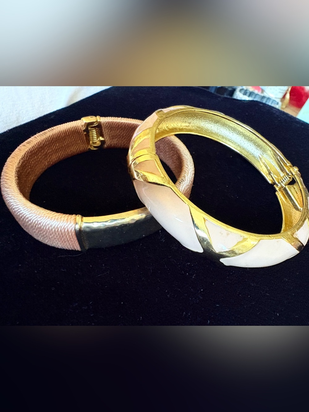 TWO Gold and Blush Pink Bangle Bracelets